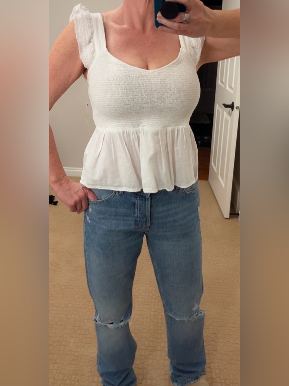 NEW! Old Navy White Lace-Trim Peplum Women’s Tank Top